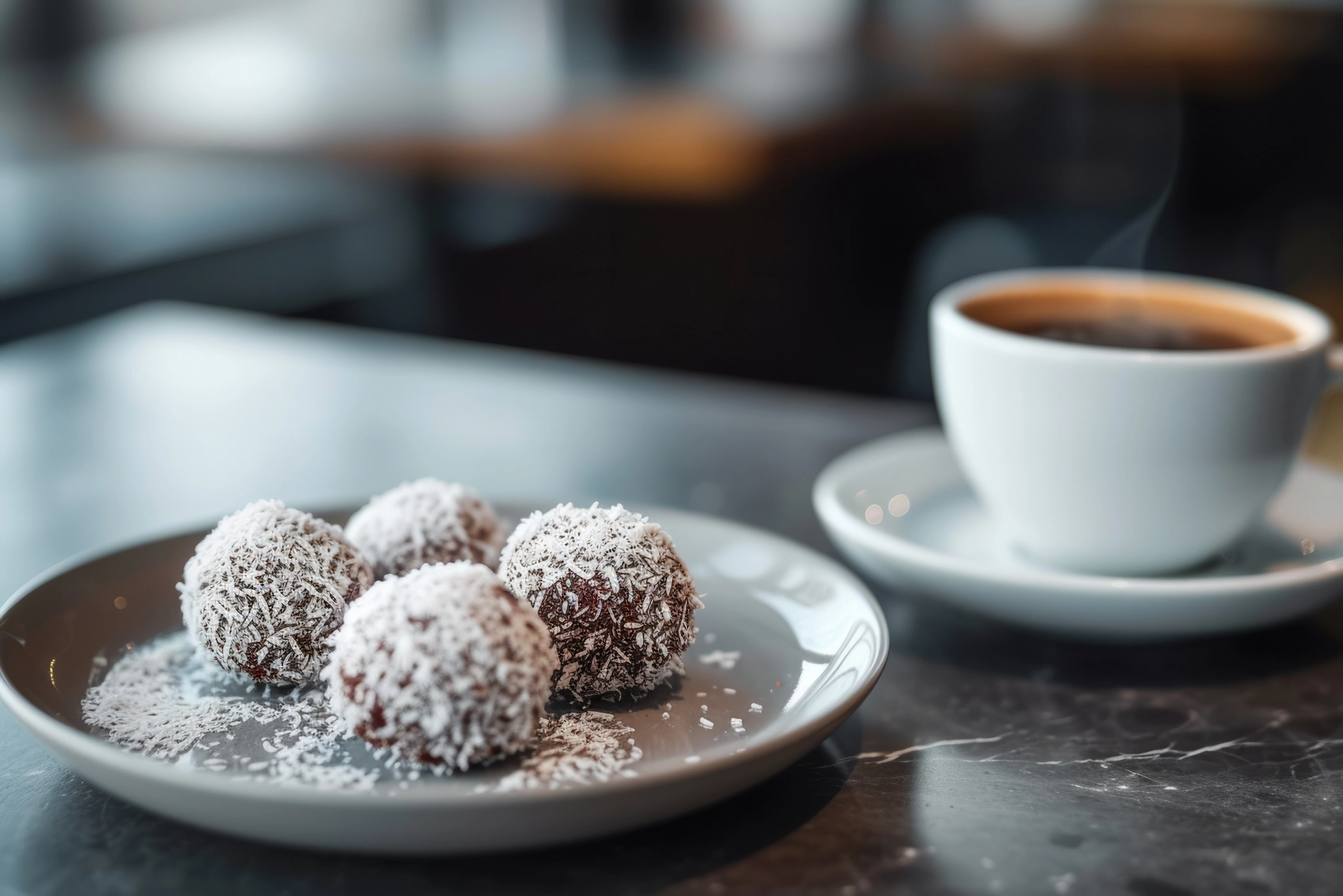Bild på kaffe och chokladboll