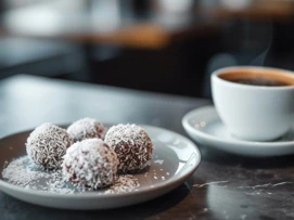 Bild på kaffe och chokladboll
